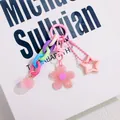 Detail of colorful acrylic chain keychain with flower and star pendants for bags - Pink