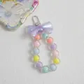 Colorful macaron bead keychain with purple bow and silver metal lobster clasp - Purple