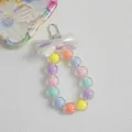 Pastel macaron beaded charm with iridescent bow and silver spring clasp for keys - White