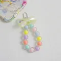 Colorful macaron beaded keychain with light yellow bow and multi-color round beads - Yellow