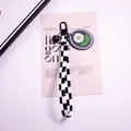 Detail of checkered ribbon keychain with daisy pendant and matte black metal hardware - Single Daisy (yc5305-2)