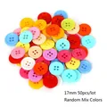Close-up of 17mm colorful four-hole plastic buttons in a vibrant random mixed collection - Diameter 17mm x Thickness 3mm (50 Pieces/Pack) / Random Mixed Colors