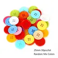 Macro shot of 25mm colorful four-hole plastic buttons for DIY crafts and shirts - Diameter 25mm x Thickness 3mm (30 Pieces/Pack) / Random Mixed Colors