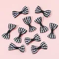 10er-Set schwarz-weiß gestreifte Bandschleifen für DIY-Haarschmuck und Bastelarbeiten - 3x1.5cm / Schwarz-Weiß gestreifter Stil / 25er Pack / Schwarz