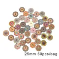 Detalle de botones de madera vintage de 25mm con estampado de mandalas y 2 agujeros DIY - Impresión Redonda 25mm