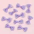 Diez piezas de lazos de tela a cuadros morados y blancos para accesorios de pelo DIY - Violeta Claro