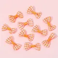 Set de 10 lazos de tela a cuadros naranja y blanco para pinzas de pelo y manualidades - Rojo Anaranjado