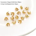Golden stainless steel jewelry clasp and 2mm crimp bead set for DIY necklaces - 3.2x6.3mm & 2mm (100 Pieces/Pack) / Gold