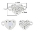 Rhinestone paved heart shaped magnetic clasp in silver finish for jewelry making - Silver Rhinestone Heart Style (FKC023-28)