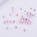 Pink faceted crystal glass teardrop beads for DIY jewelry making on white background - 9x8mm, Aperture approx 1mm, 10 Pcs/Pack / #03 Pink