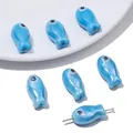 Perlina a forma di pesce in ceramica celeste con occhi per creazione gioielli - 2 Pezzi/Confezione (10x19mm) / Blu scuro
