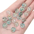 Translucent blue glass flower beads with golden glitter center for DIY jewelry making - Lake Blue