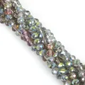 Deep grey faceted crystal glass abacus beads with aurora borealis iridescent coating - 6mm (80-85 Pcs/Pack) / Electroplated Rose Red Green