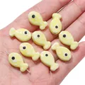 Cute yellow ceramic fish beads with white polka dots for handmade DIY jewelry - Fish / 2 Pieces/Pack / Yellow