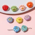 Colorful cat paw ceramic beads for DIY jewelry making with glazed finish surface - Colorful Cat Claw