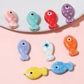 Colorful hand-painted ceramic fish beads with polka dots for DIY jewelry making - Colorful Flat Fish