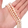 Trois rangs de perles d'eau douce naturelles rose orangé de tailles variées en main - 4-5mm (10 Pcs/Pack) / Rose