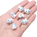 Perline in ceramica fatte a mano a forma di ippopotamo con smalto a macchie - Gatto Blu / 13x17mm