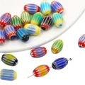 Handgefertigte Millefiori Glasperlen mit buntem Zickzackmuster für DIY Schmuckbau - 5 Stück / 8x12mm Ovale Perle / Zufällige Mischfarben