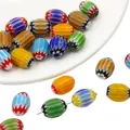 Handgefertigte Millefiori-Glasperlen in Ellipsenform für DIY-Schmuckherstellung - 5 Stück / 10x13mm Ovale Perle / Zufällige Mischfarben