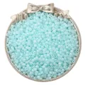 Light blue translucent glass seed beads for DIY jewelry displayed in a metal tray - Diameter 2mm Hole approx 0.6mm 20g/bag approx 2700pcs / Aqua