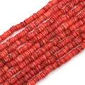Natural red shell flat disc heishi beads for DIY jewelry making and bracelets - 6mm (38cm/Strand, Approx 190-200 Pieces) / Orange Red