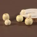 DIY light yellow wooden round and cylindrical beads set for handmade jewelry making - 9x10mm (4.5mm Hole) 50 Pieces/Pack / White