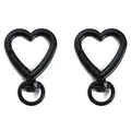 Two black heart-shaped spring snap hooks with 360-degree swivel rings for DIY keychains - Black