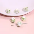 6x15mm ceramic bead with white and green splash ink pattern for DIY jewelry making - Watermelon Beads / 5 Pieces/Pack (13x12mm) / White And Green