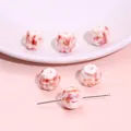 Pale pink marbled ceramic rectangle beads for DIY jewelry and bracelet crafting - Watermelon Beads / 5 Pieces/Pack (13x12mm) / White and Red