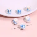 Ceramic beads with blue and white watercolor texture for DIY jewelry making - Watermelon Beads / 5 Pieces/Pack (13x12mm) / White and Blue