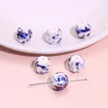 6x15mm ceramic beads with blue marble texture for DIY jewelry making and handmade crafts - Watermelon Beads / 5 Pieces/Pack (13x12mm) / White with Royal Blue