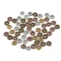 Assorted zinc alloy sunflower spacer beads in various metallic finishes for DIY jewelry - 50 Pieces/Pack (6mm Diameter) / Random Mixed Colors