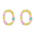Pink oval keychain ring with green polka dots and heart motif for DIY accessories - 1 Piece/Pack (Approx. 20×28mm) / Pink