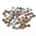 Assorted zinc alloy flower spacer beads in gold, silver, bronze and antique copper finish - 50 Pieces/Pack (6mm Diameter) / Random Mixed Colors