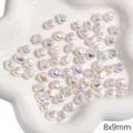 Perline a cuore piatte bianco iridescente in ABS 8x9mm per gioielli fai da te - Stile Pietra Piccola (#05) / 8x9mm (2 Pezzi/Confezione) / Bianco Iridescente