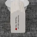 White cardstock gift tags with wave edge, featuring Hand Made with Love and heart prints - Handmade with Love Thank You Scalloped Style