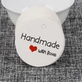 White round gift tags with Handmade with Love text and red heart for DIY crafts - Handmade with Love Round Style