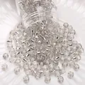 Silver lined transparent glass seed beads for DIY jewelry making scattered on white plate - #14 Style (Silver Lined Seed Beads)