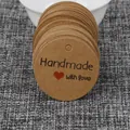 Round brown kraft paper tags with Handmade with love text and red heart icon - Kraft Handmade with Love Round Style
