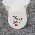White round cardstock thank you gift tags with red heart and pre-punched holes - Thank You Round Style