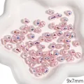 Perle in acrilico rosa cangiante a forma di cuore per gioielli DIY 9x7mm - Stile Mini Fagiolo (#04) / 9x7mm (2 Pezzi/Confezione) / Rosa Olografico