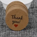 Round kraft paper gift tags with black Thank You print and red heart for DIY crafts - Kraft Thank You Round Style
