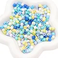 Mix of 6x6mm colorful glass barrel beads in blue, yellow and white for DIY jewelry - Barrel Beads / 6x6mm, 2mm Hole (10g/Pack, Approx. 30 Pcs) / Blue Series