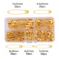 150er-Set goldene Sicherheitsnadeln in 5 Größen mit Organizer-Box für DIY-Strickprojekte - 10-Fächer Sicherheitsnadeln Box Set (150 Stück/Box) / 27/32/38/45/55mm Gemischte Größen / Gold