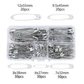 150-teiliges Eisensicherheitsnadel-Set in transparenter Box für Strickarbeiten - 10-Fächer Sicherheitsnadeln Box Set (150 Stück/Box) / 27/32/38/45/55mm Gemischte Größen / Weißgold
