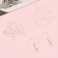 DIY silver earring hook set with open jump rings and clear silicone ear backs - 300 Pieces/Pack Set (Includes 100 Hooks + 100 Jump Rings + 100 Backs) / Silver