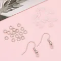 Silver DIY jewelry kit with metal ear hooks, open jump rings and silicone backings - 300 Pieces/Pack Set (Includes 100 Hooks + 100 Jump Rings + 100 Backs) / White K/Silver