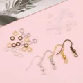 Kit DIY bijoux avec crochets d'oreilles dorés, anneaux et fermoirs silicone - Ensemble de 300 Pièces/Paquet (Comprend 100 Crochets + 100 Anneaux + 100 Fermoirs) / Mélange d'Or/Argent/Blanc K/Bronze Antique