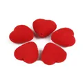 Rode geflockte hartvormige kralen van acryl voor handgemaakte DIY-sieraden - 18mm x 17mm x 9mm (1,5mm Gat) / 10 Stuks Verpakking / Rood